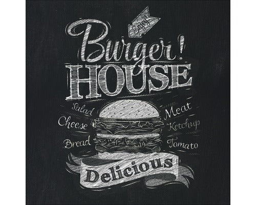 Tablou Sticla Burger House 20x20 Cm