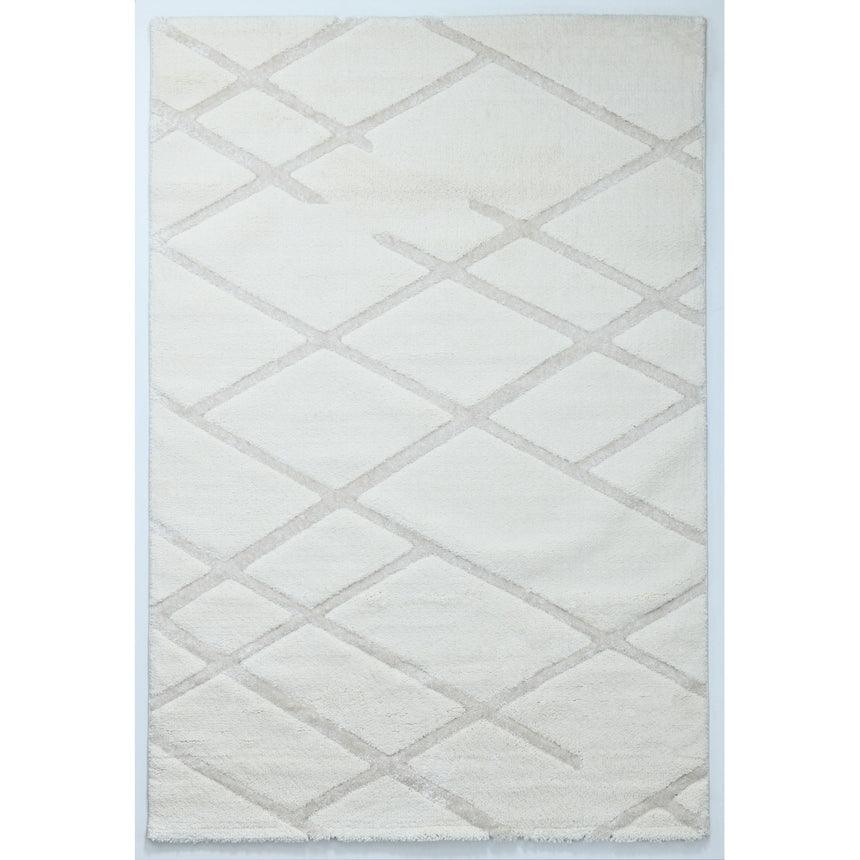 Covor cosy 060x110cm white din poliester, 3D, soft touch, model geometric