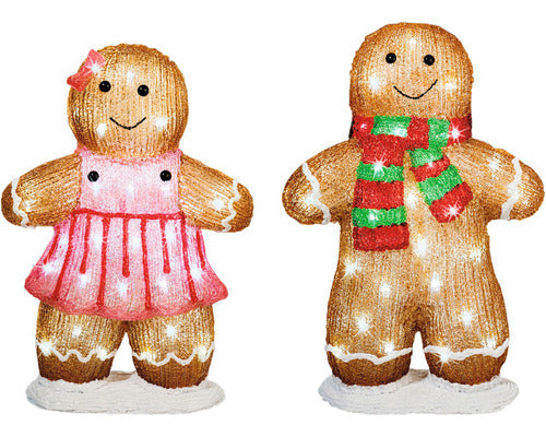 Set 2 Figurine Baiat Si Fata 48 Led-uri H 46 Cm Alb Rece