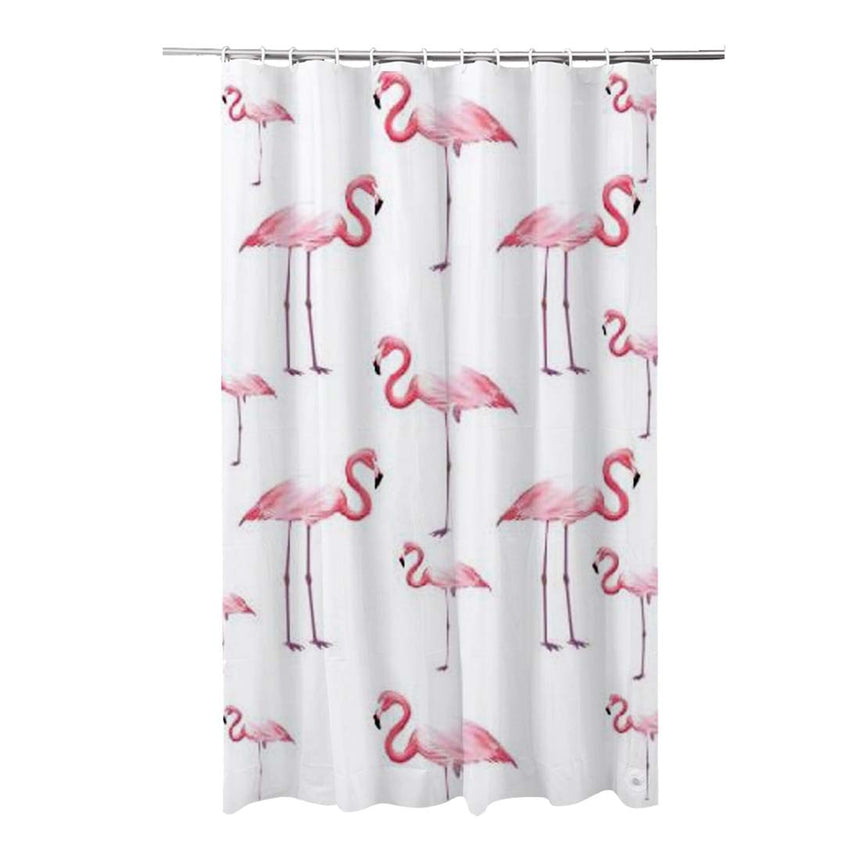 Perdea dus textila, Frandis, 180x200 cm, poliester, alb/roz, model flamants rose