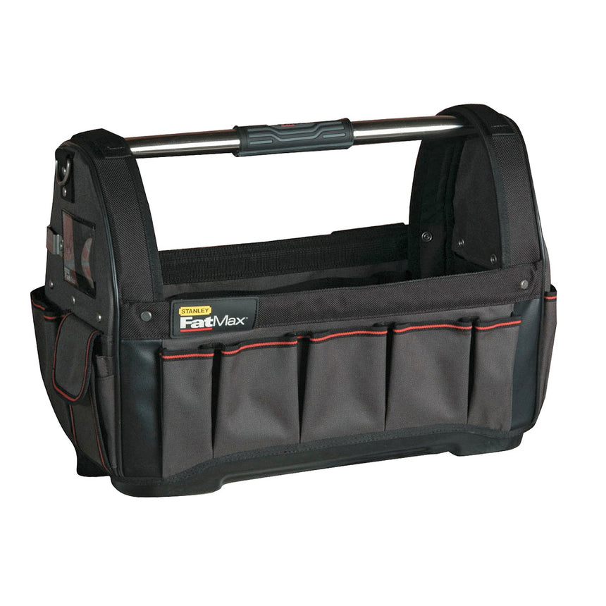 Geanta deschisa pentru scule Stanley FatMax 1-93-951, 18 inch, spatiu de stocare aditional: benzi de velcro din cauciuc antialunecare incluse pentru depozitarea obiectelor mari, de exemplu: nivela, durabilitate: bara maner din otel rezistent