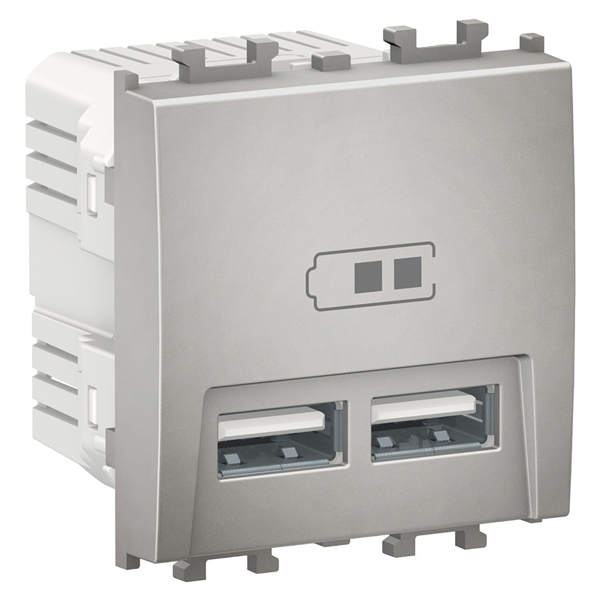 Priza dubla incarcare USB, argintiu