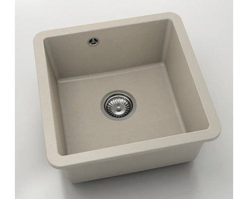 Chiuveta Bucatarie Cu O Cuva Fat Avangard 222 46x46 Cm Fara Picurator, Montare Sub Blat, Fatgranit Dark Beige