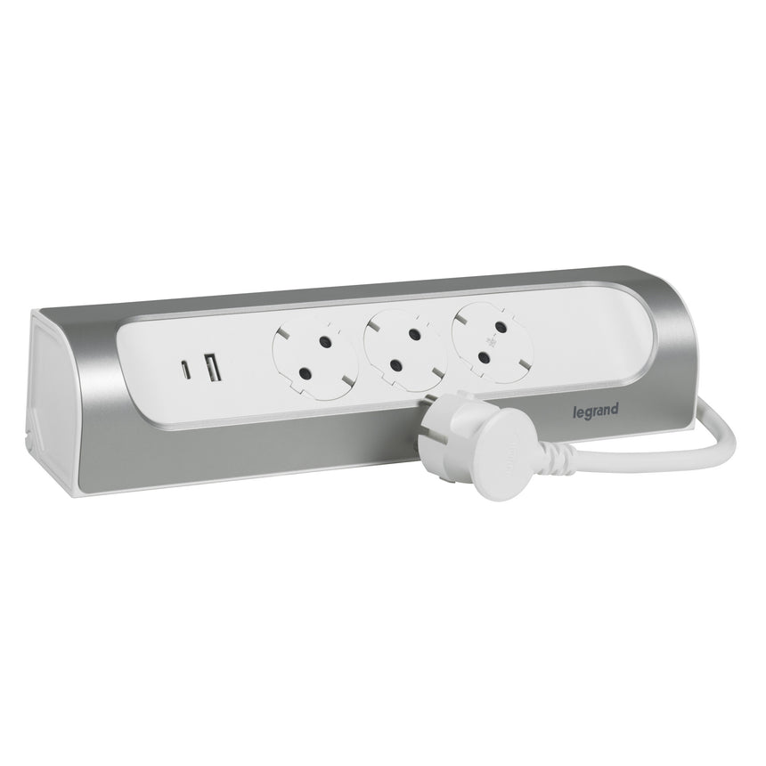 Prelungitor unghiular Legrand L694502, USB tip A si C, 3 prize, sectiune cablu 3x1.5mm, 1m