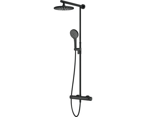 Sistem de dus cu termostat AVITAL Topino, dus fix Ø22,5 cm, para dus 3 functii, furtun dus 1,5m, negru