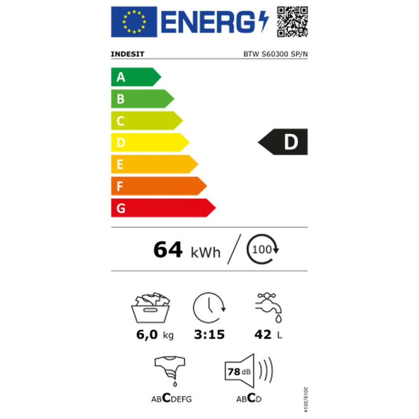 Masina de spalat rufe, Indesit, 6 kg, 1000 rpm, Clasa energetica D, Alb