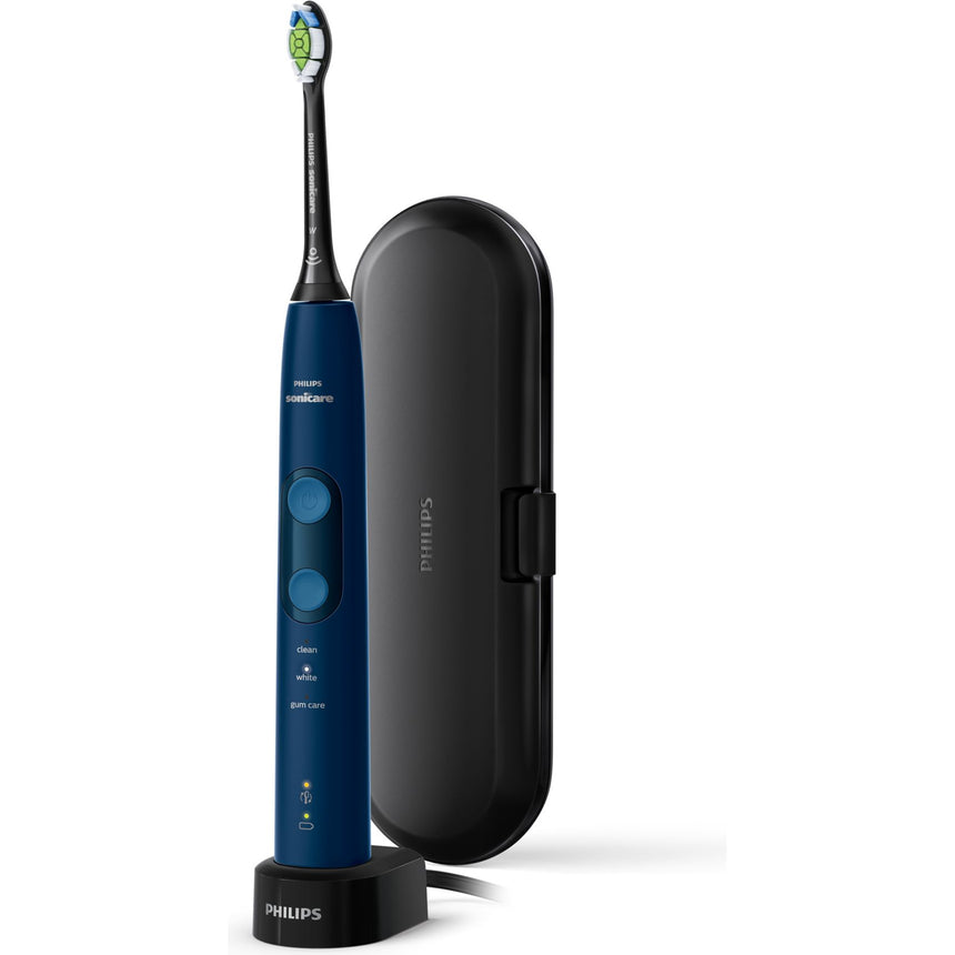 Periuta de dinti sonica electrica Philips Sonicare ProtectiveClean HX6851/53, 62000 miscari/minut, 3 moduri de curatare, senzor presiune, functie BrushSync, 1 cap de periere, toc de transport, Albastru inchis