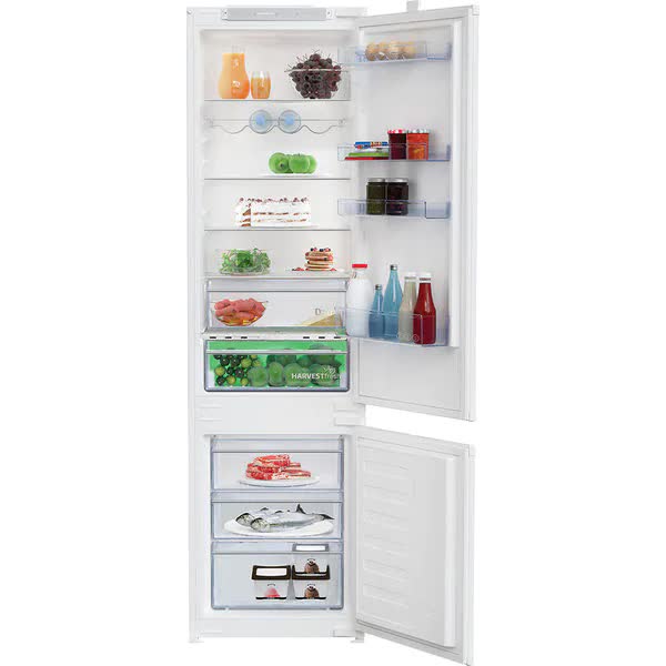 Combina frigorifica incorporabila Beko BCSA306E4ZSN, 298 l, HarvestFresh, Everfresh+, Raft sticle, Compresor ProSmart Inverter, Display touch control, Clasa E, H 194 cm, Alb