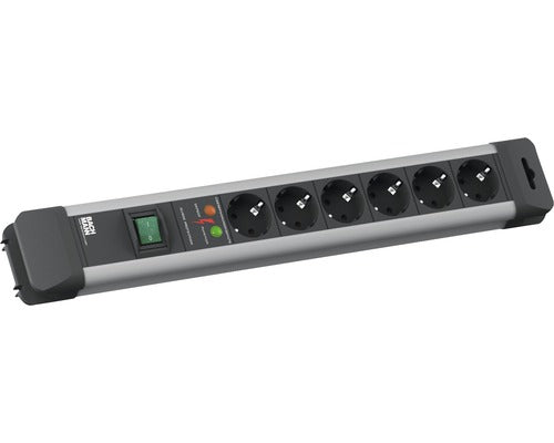 Prelungitor Bachmann CONNECTUS, 6 prize Schuko, cu protectie pentru copii, protectie la supratensiune, filtru de frecventa si retea, intrerupator basculant bipolar iluminat, H05VV-F 3G1.5mm², cordon 2m