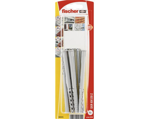 Dibluri Plastic Cu Surub Fischer Sxr 8x120 Mm, 4 Bucati, Cap Inecat, Pentru Rame/tocuri
