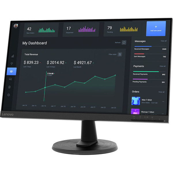 Monitor, Lenovo, D24-40 23.8", Full HD, VA, WLED, 16:9, FreeSync, 4 ms, 75 Hz, HDMI, VGA, Negru