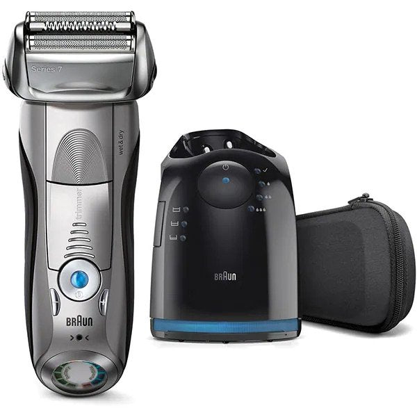 Set Aparat de ras BRAUN 7899CC, Acumulator, Autonomie 50 min, Argintiu