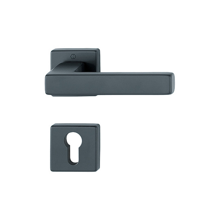 Maner usa interior, Hoppe Toulon, cu rozeta patrata pentru cilindru, material aluminiu, culoare negru 128 x 49 mm