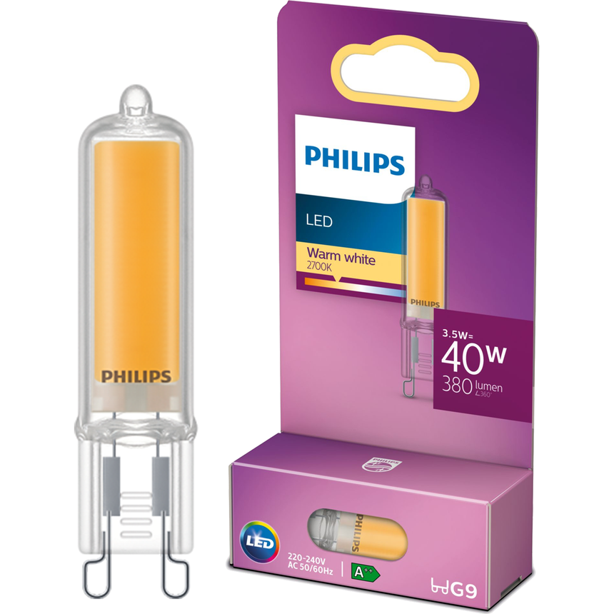 Bec LED capsula Philips Classic G9, 3.5W (40W), 380 lm, lumina alba calda (2700K)