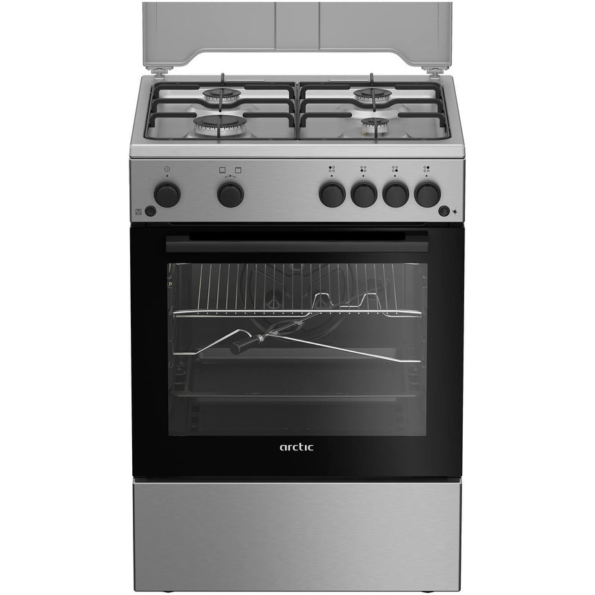 Aragaz Arctic ABGG6611DTTLX, Gaz, 4 arzatoare, Safety Plus, Grill gaz, Timer, Aprindere electrica plita/cuptor, Arzatoare cu eficienta ridicata, 60 cm, Inox
