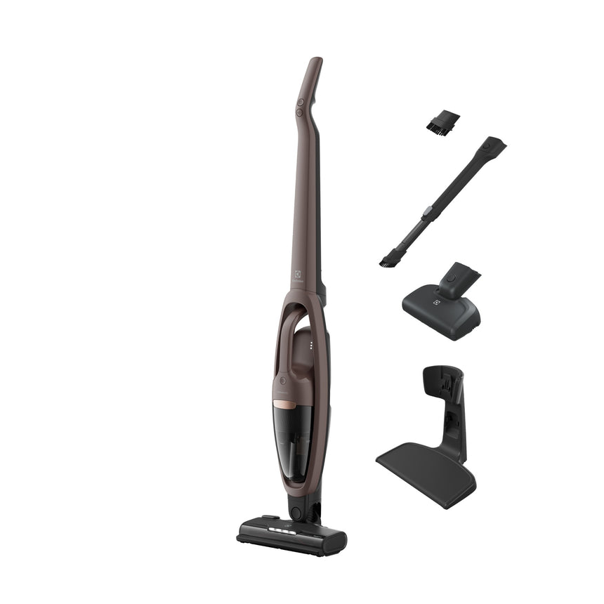 Aspirator vertical 2 in 1 ELECTROLUX Seria 500 ES52AB25WB, 25.2V, 2000 mAh, autonomie pana la 55 min, 2 trepte de putere, perie turbo multisuprafete cu LED, perie PetPro+, tub telescopic, stand andocare, copper