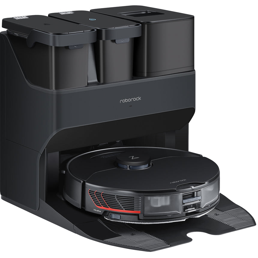 Robot de aspirare Roborock S7 MaxV Ultra, 5100 Pa, Mop cu ultrasunete 3000/min, 74W, Identificarea covorului cu ultrasunete, Recunoastere automata a camerei, Auto-umplere cu apa, 180 min (mod silentios), Recipient praf: 400ml, Recipient apa: 200ml, Negru