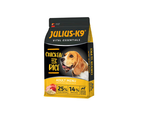 Hrana uscat pentru caini, Julius K9 Adult Vital Essentials, Super-premium, Pasari de curte si Orez, 12kg