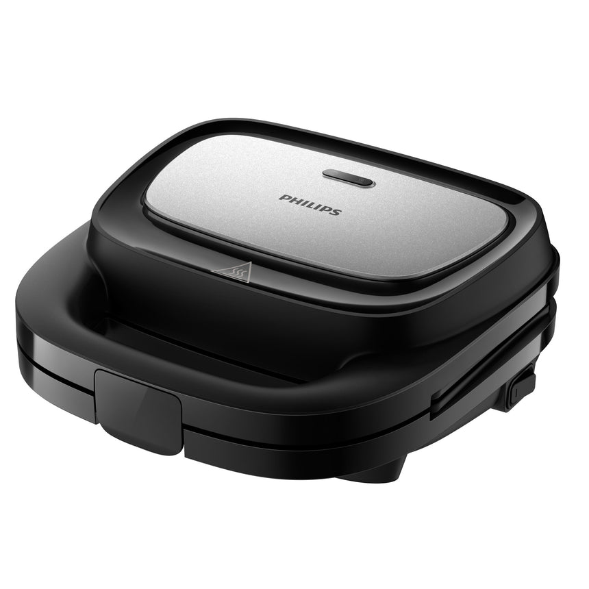 Sandwich-maker Philips HD2350/80 seria 5000, 750 W, Plite neaderente detasabile, Plitele de taiere si sigilare, 3 seturi de plite pentru panini, vafe si sandwich-uri, Leduri indicatoare, Sistem de blocare rapida, Comutator pornit/oprit, Negru