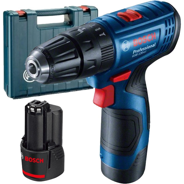 Masina de gaurit si insurubat (bormasina) pe acumulator cu percutie Bosch Professional GSB 120-Li, 12 V, 1300 RPM, incarcator, 2 acumulatori 12 V, 2 Ah, valiza profesionala