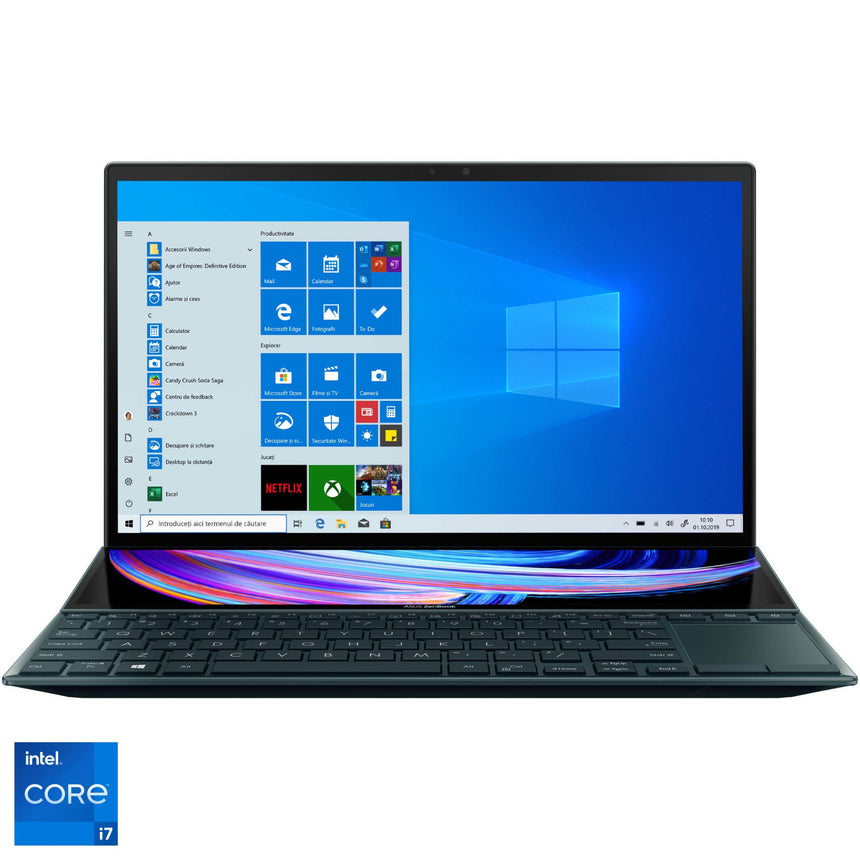 Laptop ultraportabil ASUS ZenBook Duo 14 UX482EG cu procesor Intel® Core™ i7-1165G7, 14", Full HD, 16GB, 1TB SSD, NVIDIA® GeForce® MX450 2GB, Windows 10 Pro, Celestial Blue