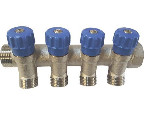 Distribuitor cu robinet 1”, 4 iesiri, albastru