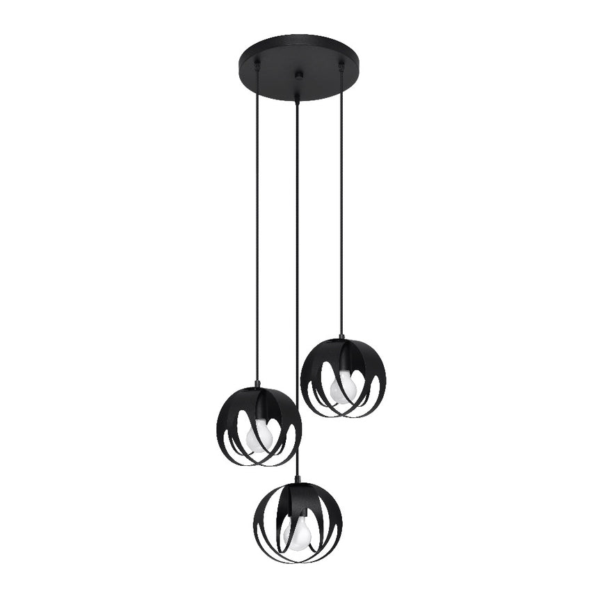 Lampa suspendata Tulos negru otel 3 becuri minge moderna de interior