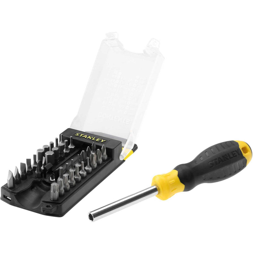 Surubelnita magnetica cu 34 de varfuri Stanley STHT0-70885, include 31 de varfuri, depozitare integrata a varfurilor: cartusul ofera acces facil si selectia rapida a accesoriului necesar pentru fiecare aplicatie