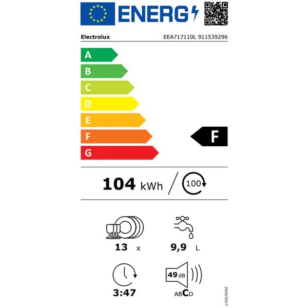 Masina de spalat vase incorporabila Electrolux EEA717110L, 13 seturi, 5 programe, Clasa F, Motor Inverter, AirDry, 60 cm