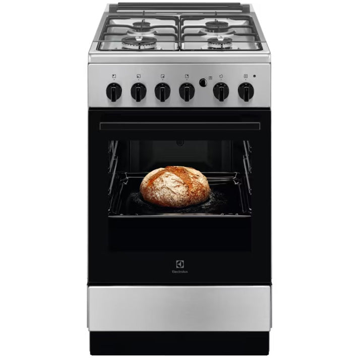 Aragaz Electrolux LKG504002X, Gaz, 4 arzatoare, Aprindere integrata plita + cuptor, Siguranta plita + cuptor, Autocuratare catalitica, 50 cm, Inox