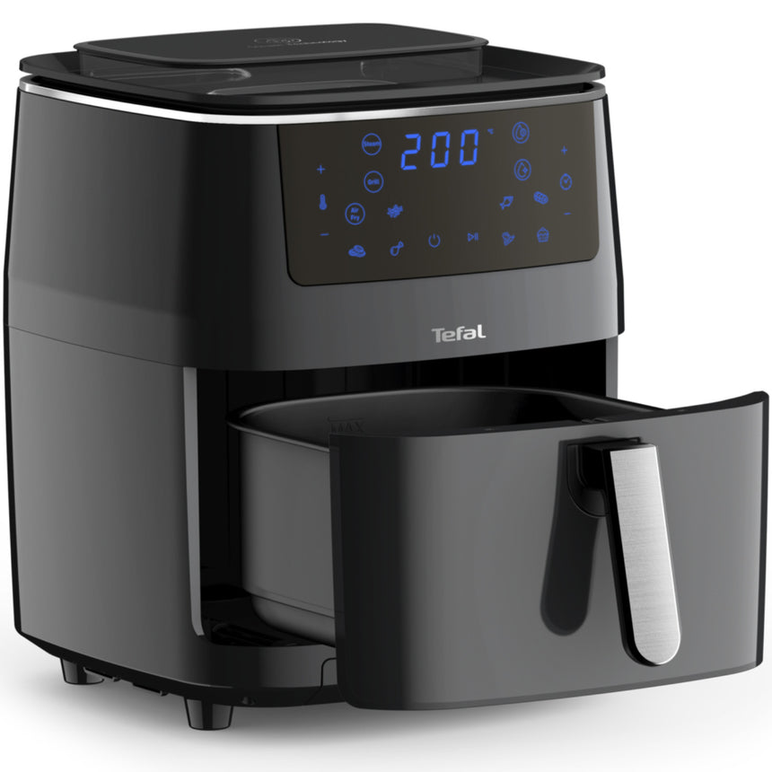 Friteuza cu aer cald Tefal EasyFry Grill & Steam FW201815, 1700 W, 7 programe automate, capacitate 6.5L, tehnologie ExtraCrisp, functie gatit la abur, negru