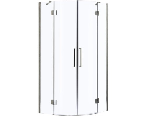 Cabina de dus semirotunda basano Romallo, 90x90x195 cm, sticla securizata transparenta, profil aluminiu cromat