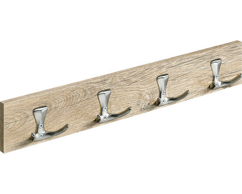 Cuier De Perete Cu 4x2 Carlige Hettich Country 500x80x46 Mm, Lemn Nuanta Stejar/zamac Nuanta Inox