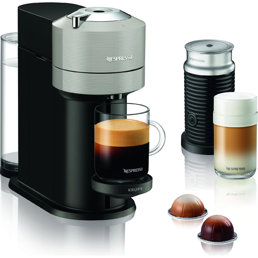 Pachet Espressor Nespresso by Krups Vertuo Next XN911B10, 1690W, 19 Bar, Centrifusion™, Conectare la telefon + Aparat pentru spumare lapte Aeroccino 3 Negru, 1.1L, Gri, + set capsule degustare