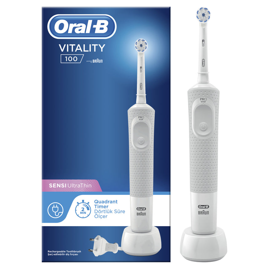 Periuta de dinti electrica Oral-B Vitality D100 Sensi Ultra Thin, 7600 Oscilatii/min, Curatare 2D, 1 program, 1 capat, Alb
