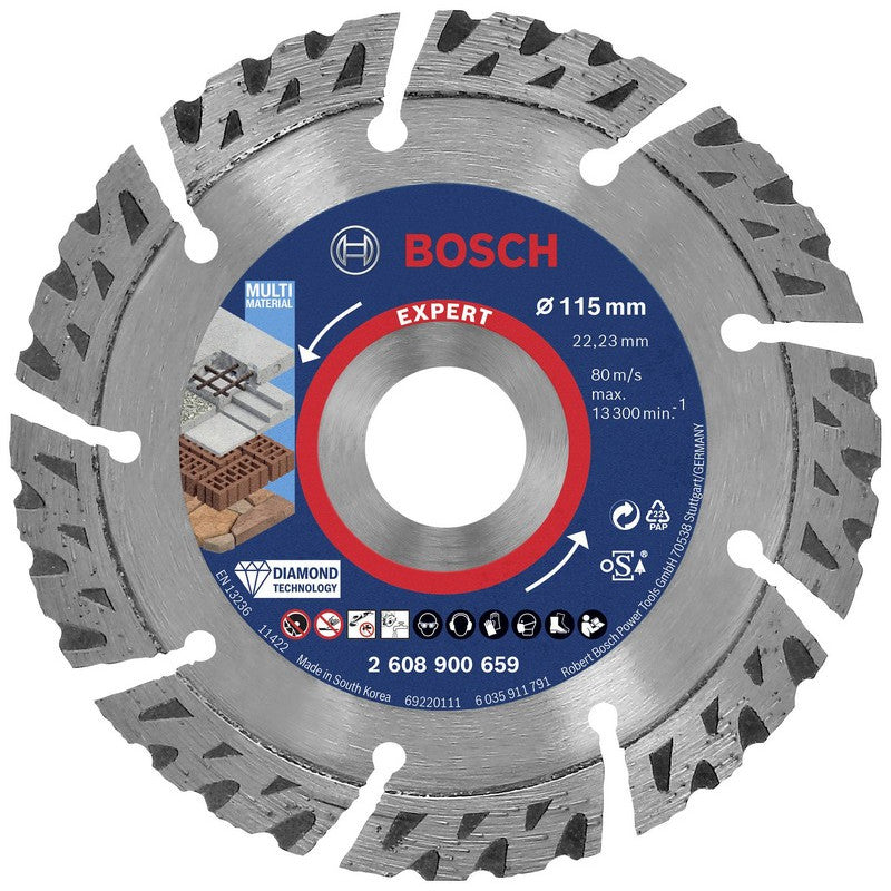 Disc de taiere diamantat Bosch Expert MultiMaterial 2608900659, 115x2.2x12 mm, alezaj 22.23 mm
