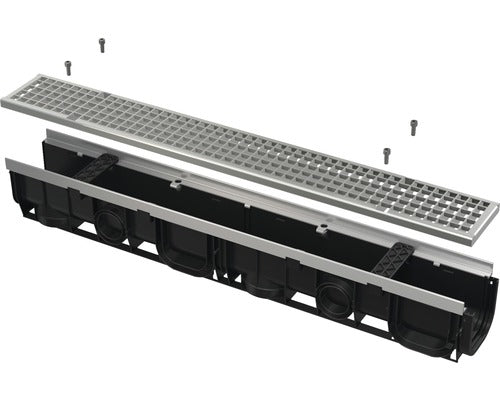 Rigola Polipropilena Alca AVZ103-R104 1000x143x148 mm Gratar Otel Galvanizat Scurgere Verticala Ø110 mm si Orizontala Ø 50/75 mm C 250