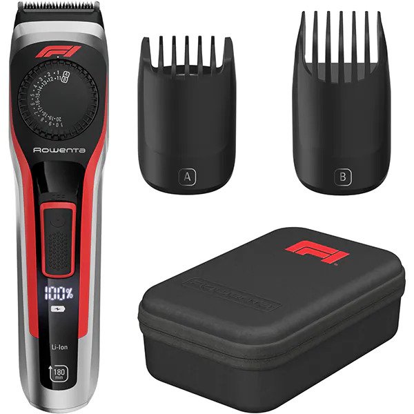 Aparat de tuns barba Rowenta Formula 1® TN384MF0, 39 lungimi de taiere, lame inox, rosu