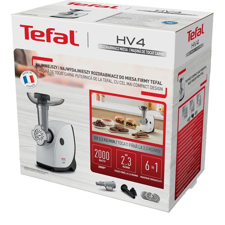 Masina de tocat carne Tefal HV4 NE463138, 2.3kg/min, 6 in 1, 2000 W, Alb