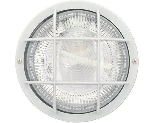 Lampa Rotunda Alba 60w Cu Grilaj De Protectie Din Plastic, Protectie La Umiditate Ip44