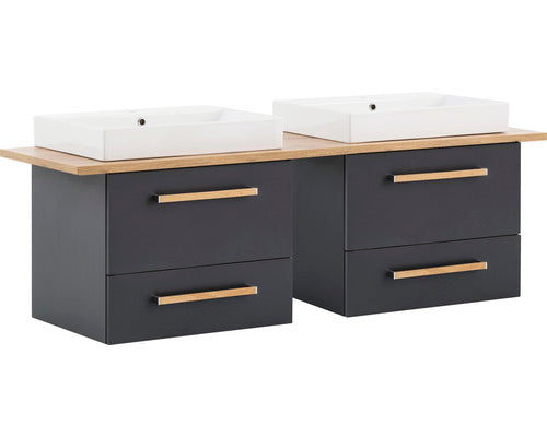 Set Duo 1652, Include Baza Lavoar Suspendat si Lavoar Dublu, 165,2 cm, Antracit