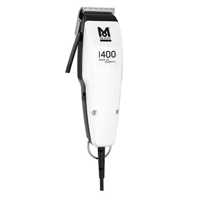 Aparat de tuns parul Moser 1400-0310, 0.7-3 mm, Lame auto-ascutire otel inoxidabil, Alb