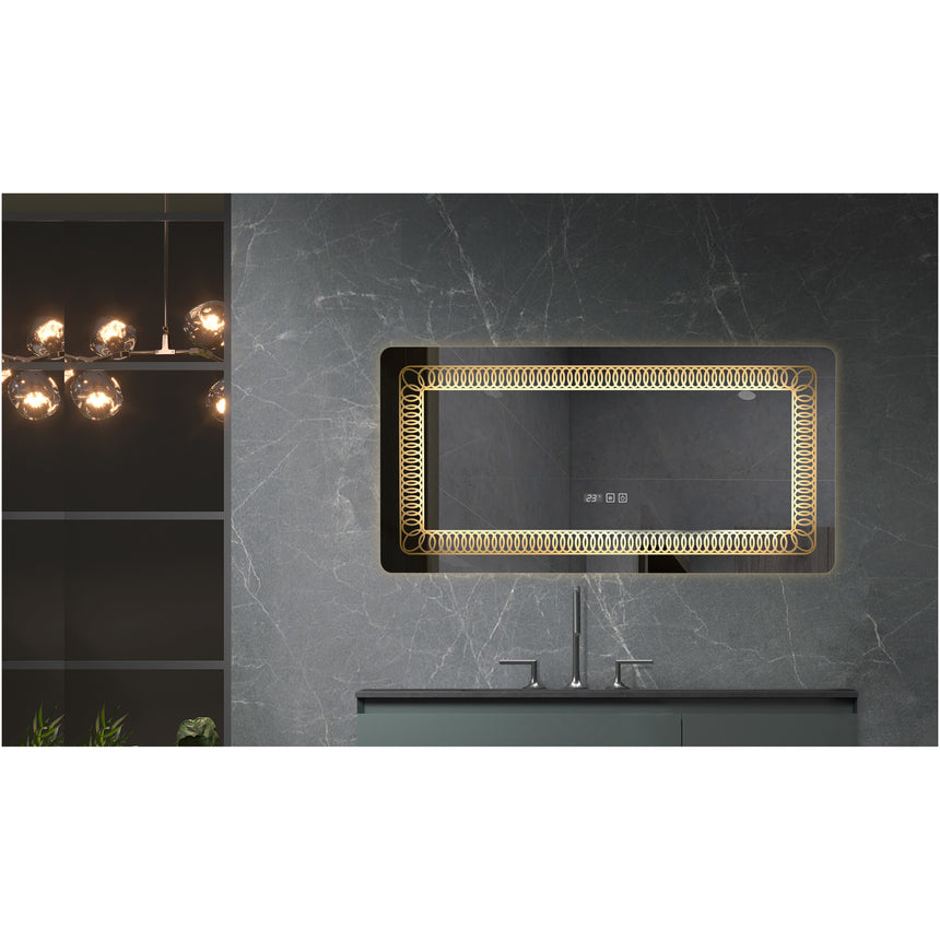 Oglinda baie Belform Atlantis, cu iluminare LED 3 culori, intrerupator Touch, ceas, functie dezaburire, 120x60 cm, clasa energetica F