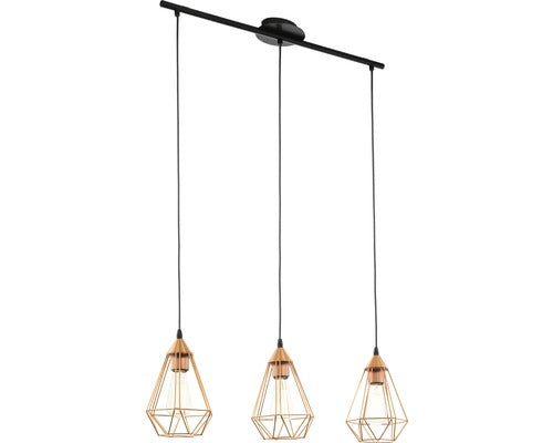 Pendul vintage Tarbes, EGLO, E27, 3x60W, otel negru, finisaj cupru, 110 x 79 x 17.5 cm, inaltime reglabila, IP20