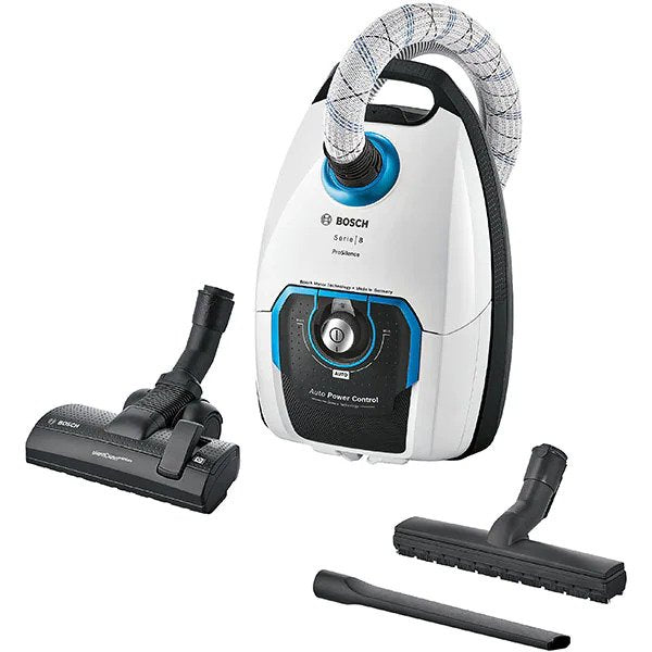 Aspirator cu sac Bosch Serie 8 Pro Silence BGL8SIL6, capacitate sac 5L, sistem Automatic Power Control, tehnologie Power Protect, fabricat in Germania, 800 W, Alb