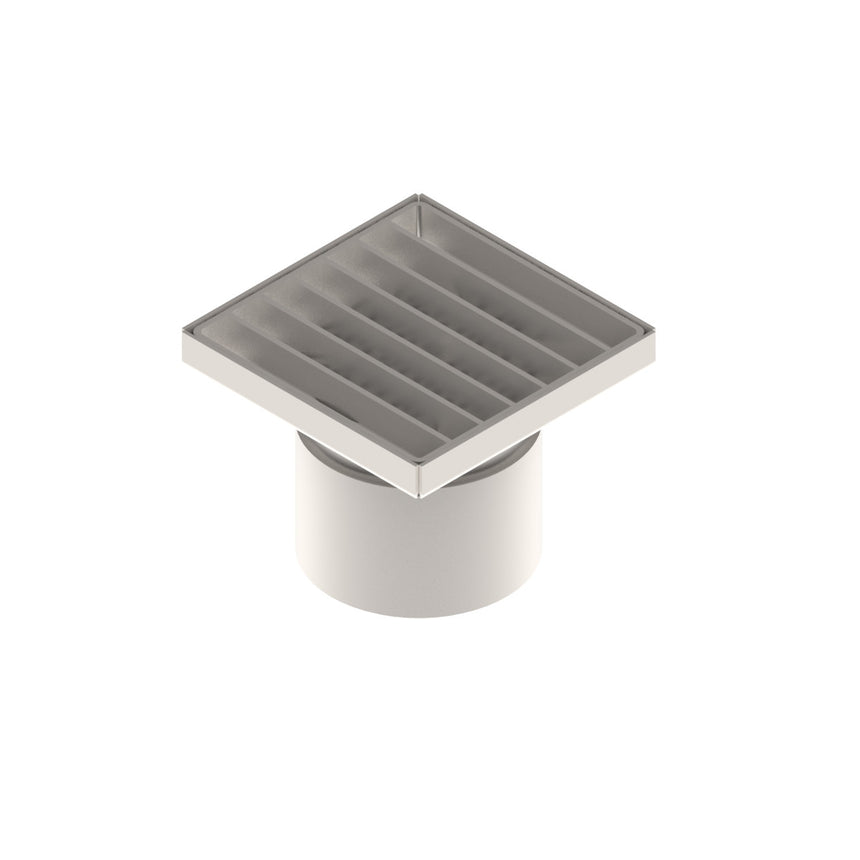 Sifon Inox, VODALAND, 150x150, cu gratar in fante, iesire verticala DN110, L15, 151x151x130 mm