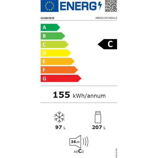 Frigider combinat, Gorenje NRK619CABXL4 304l, H: 186 cm, FastFreeze, CRIPS ZONE, TotalNoFrost, clasa energetica C, Negru
