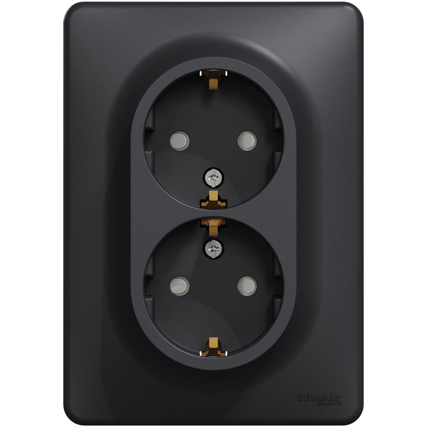 Priza dubla Schneider Sedna Design SDD314221, 2P+E, cu obturatoare, Antracit
