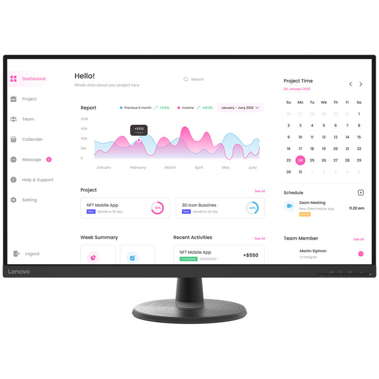 Monitor LED VA Lenovo D32-45, 31.5", Full HD, 60Hz, Display Port, Vesa,4ms, HDMI, Tilt Stand, Negru,,