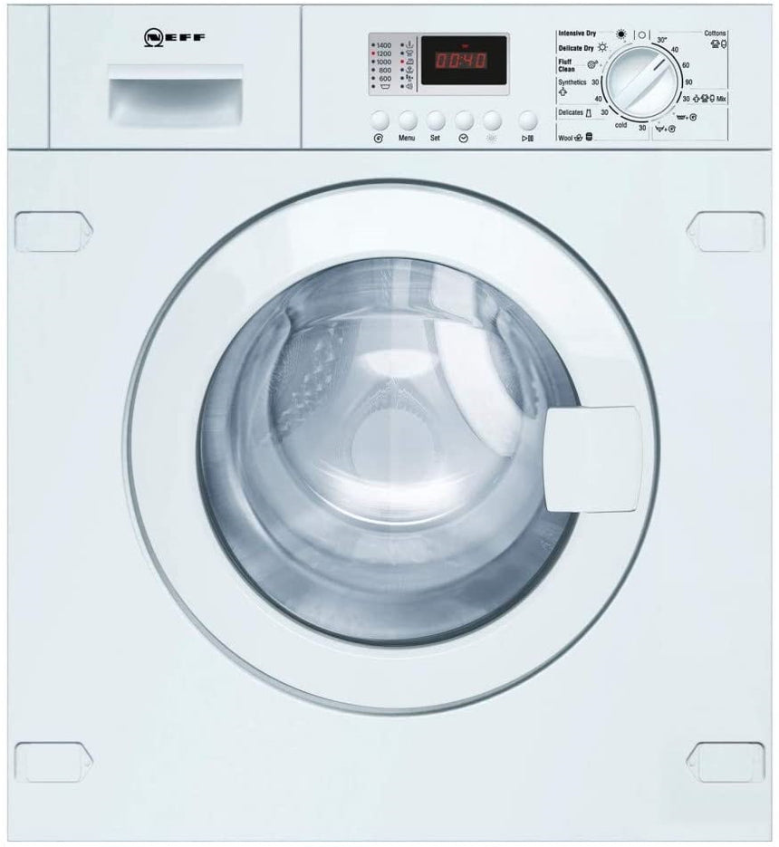 Masina de spalat rufe cu uscator incorporabila Neff V6540X2EU, 7 kg spalare, 4 kg uscare, 1400 RPM, EcoSilence Drive, Display LCD, AquaStop, Clasa E, Alb